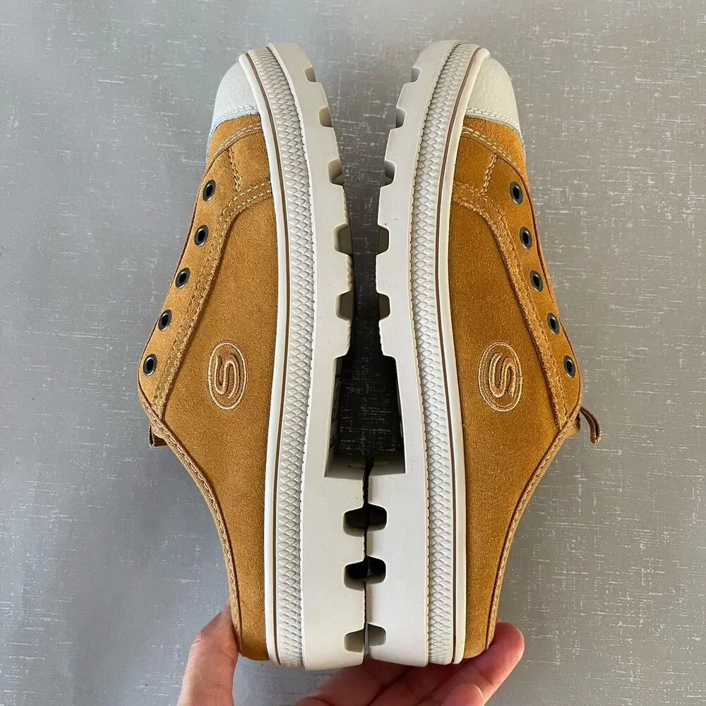 Skechers Suede Cozy Lug Sole Mule Sneakers Yellow Womens‎ 7.5 Slip On Shoes